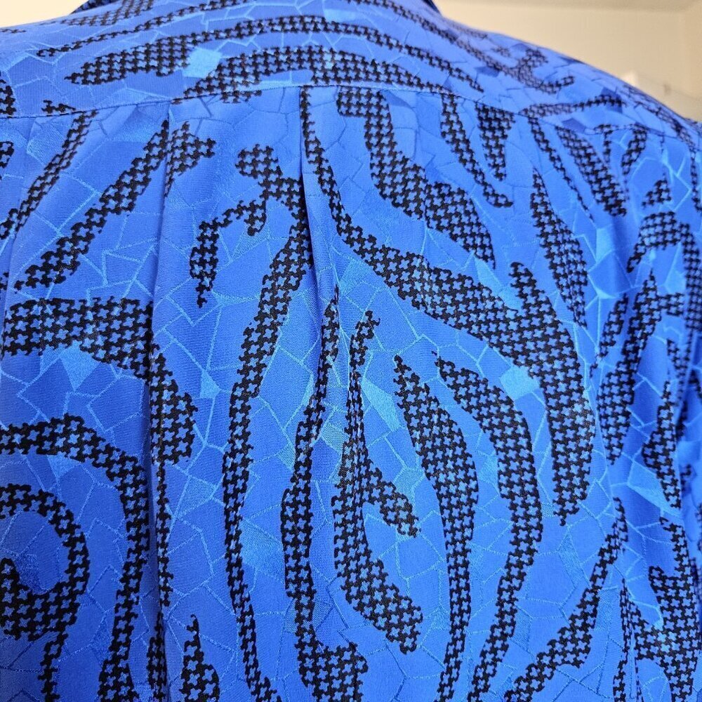 Vintage Francesca of Damon Silk Blouse 6 Blue Animal Print Neiman Marcus - Picture 8 of 13